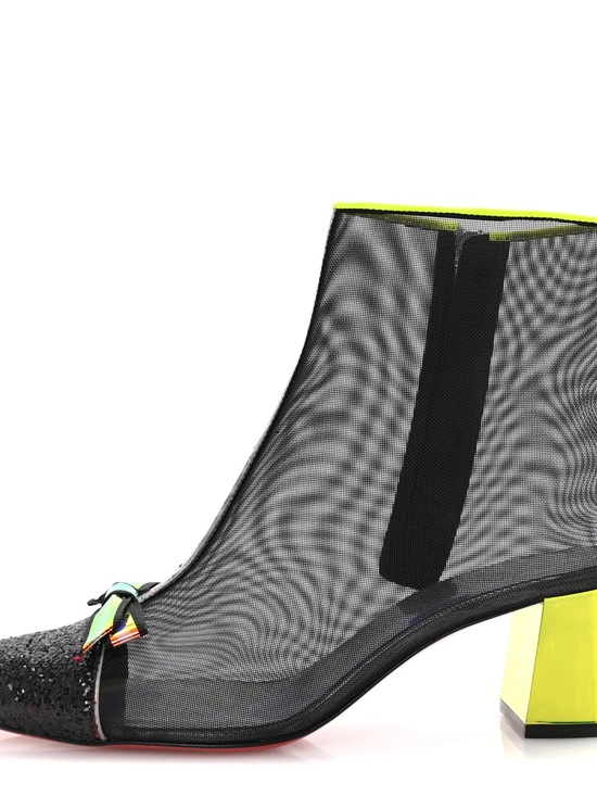 Christian Louboutin Shoes - Christian Louboutin Black Mesh Ankle Boot with Neon Yellow Heel checkpoint 55